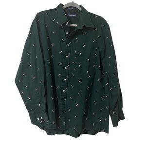 Vintage Stars and Stripes Men's Green Button-Up Shirt Size Large 100%cotton